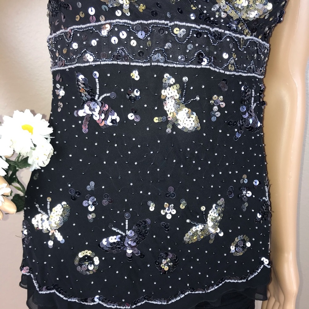 Bebe Beaded Sequin Embellished Silk Cami Tank Top - Picture 3 of 7